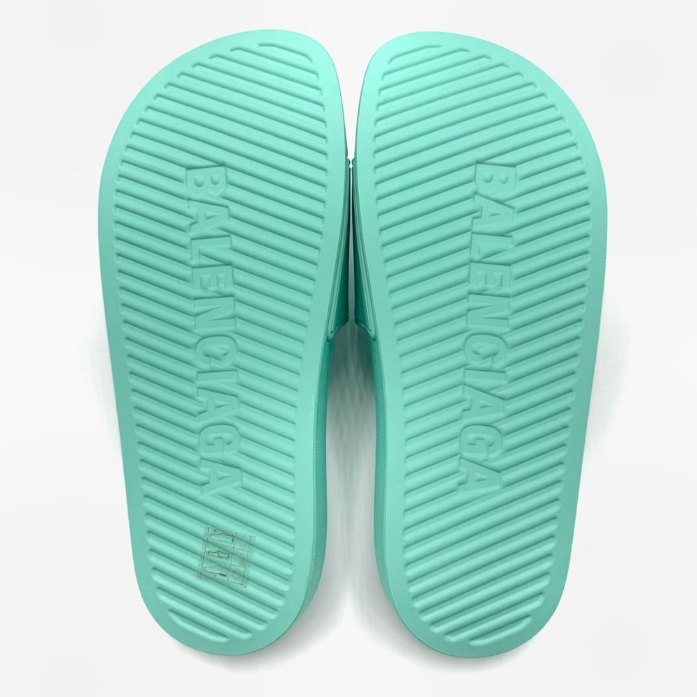 NEW Balenciaga Blue Green Mint Rubber Opened Toe Pool Slides Sandals Flats Shoes - Picture 6 of 12